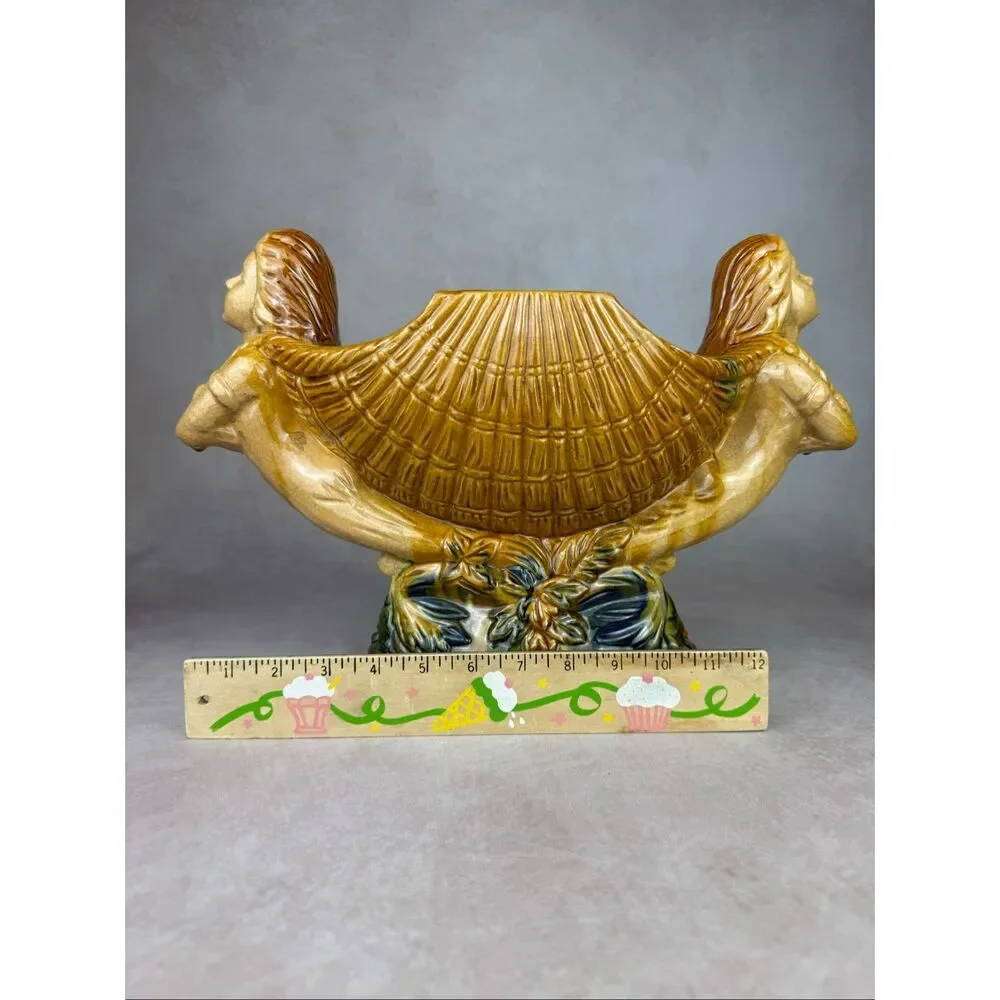 Vintage Mermaid Masthead Nautical Shell Pottery Ceramic Bowl Compote Large Boat - Picture 6 of 12
